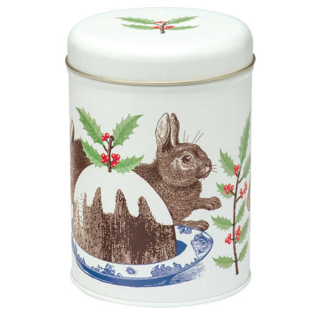 Rabbit & Christmas Pudding Print Tin Caddy By Thornback & Peel